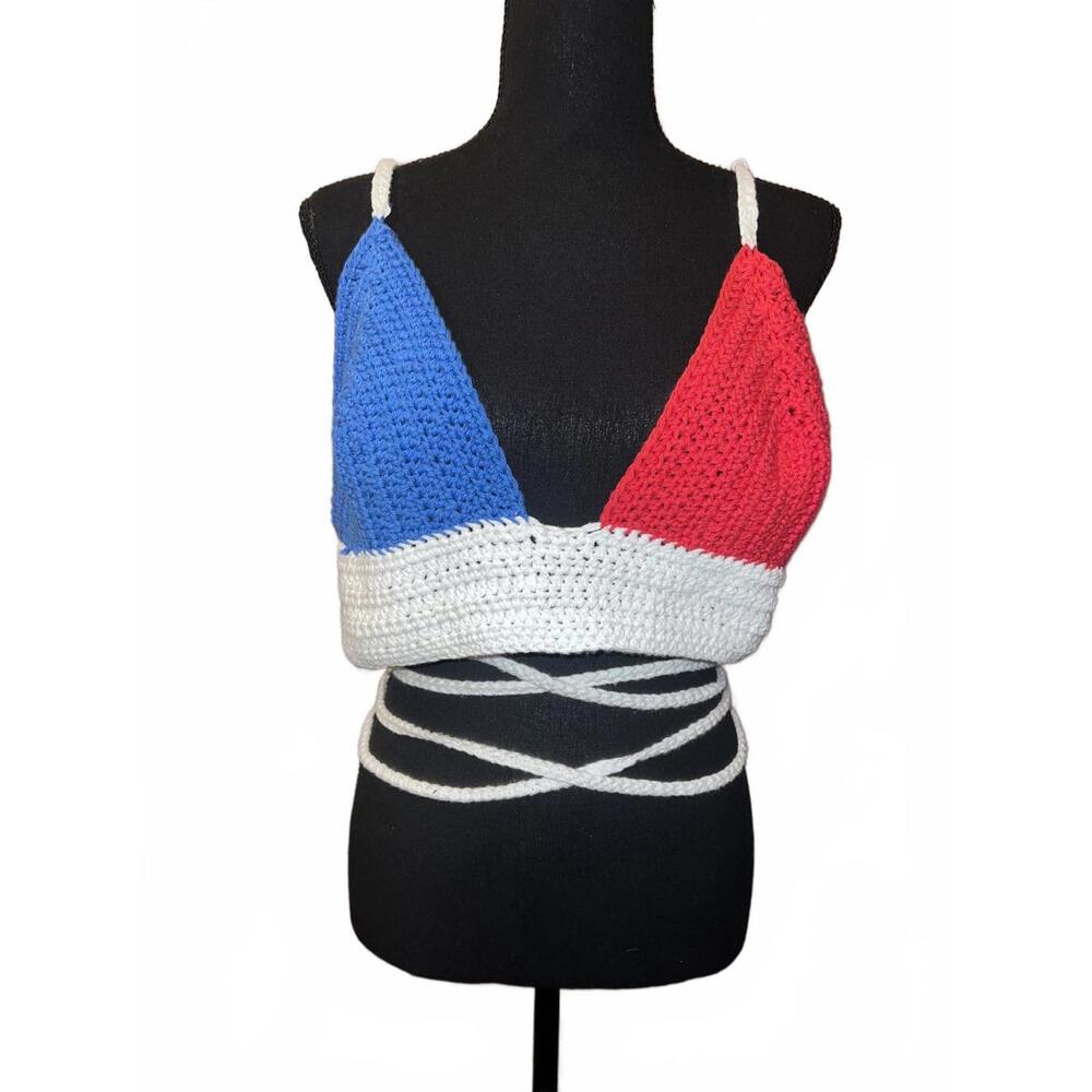Patriotic Crochet Bralette with Straps Adjustable Size